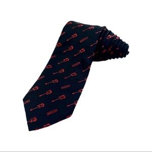 Moschino Mens Black & Red Guitar Designer Silk Tie